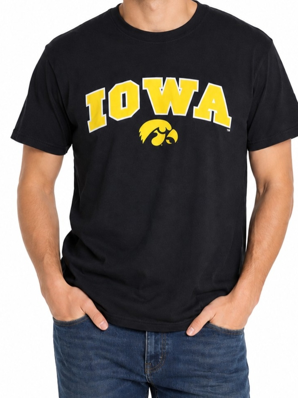Iowa Hawkeyes Black Crewneck T‑Shirt with Gold Logo
